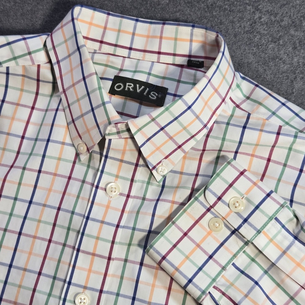 Orvis Mens XL Multi Color Tattersall Plaid Cotton Button Down Shirt Long Sleeve